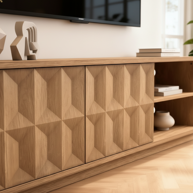 Close-up detail of natural wood chevron pattern