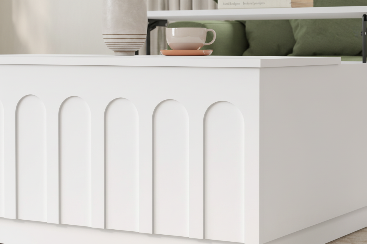 Close-up detail of vertical arched panel coffee table