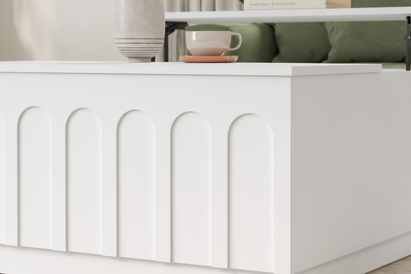 Close-up detail of vertical arched panel coffee table