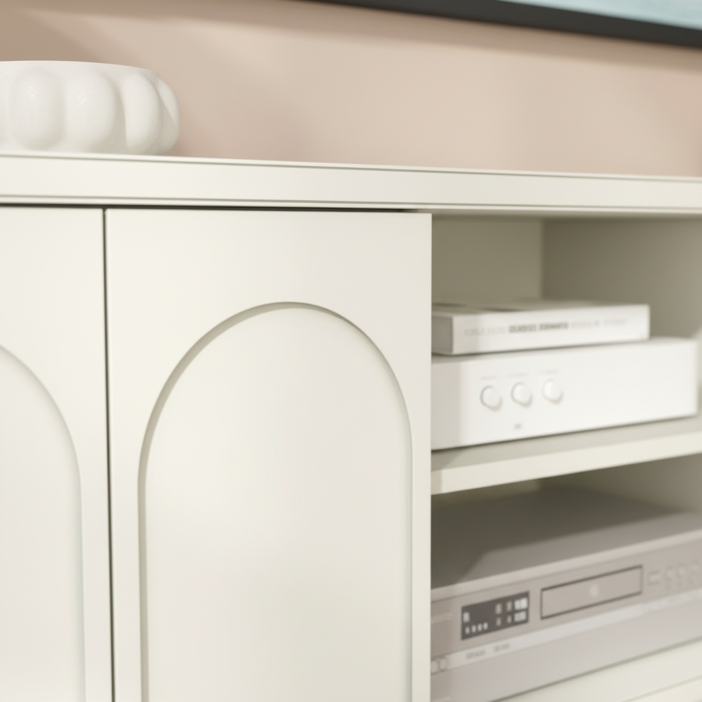 Close-up detail of white arched door craftsmanship