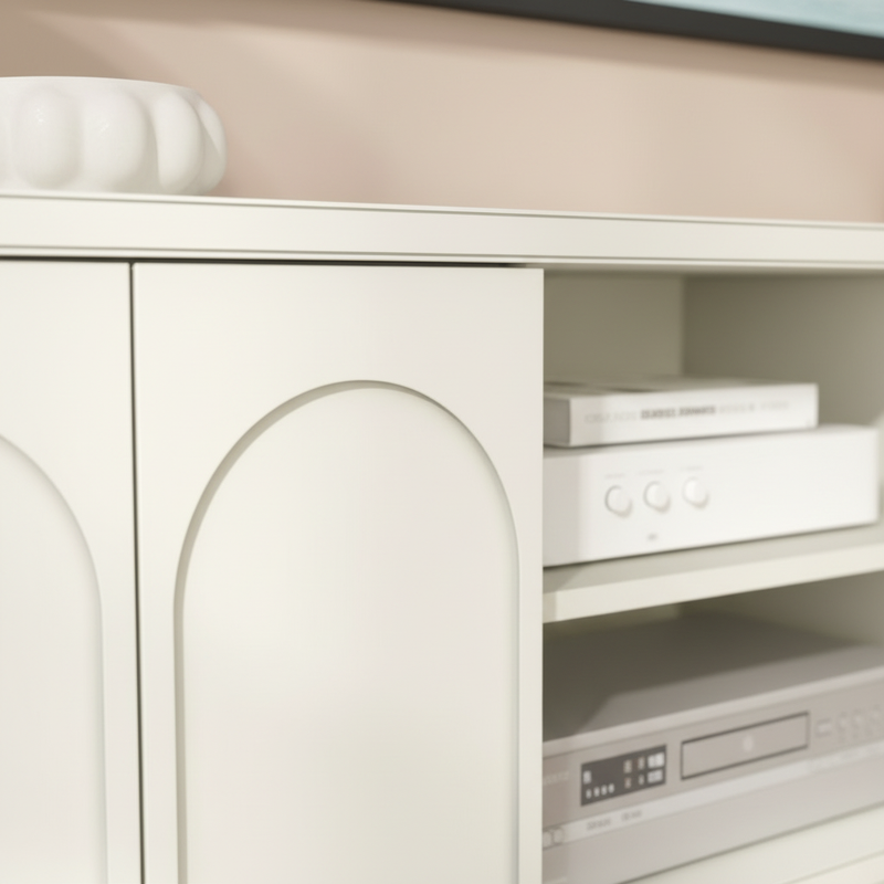 Close-up detail of white arched door craftsmanship