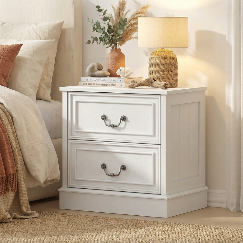 Hampton Bedside Table with 2 Drawers For Bedroom Living Room Storage