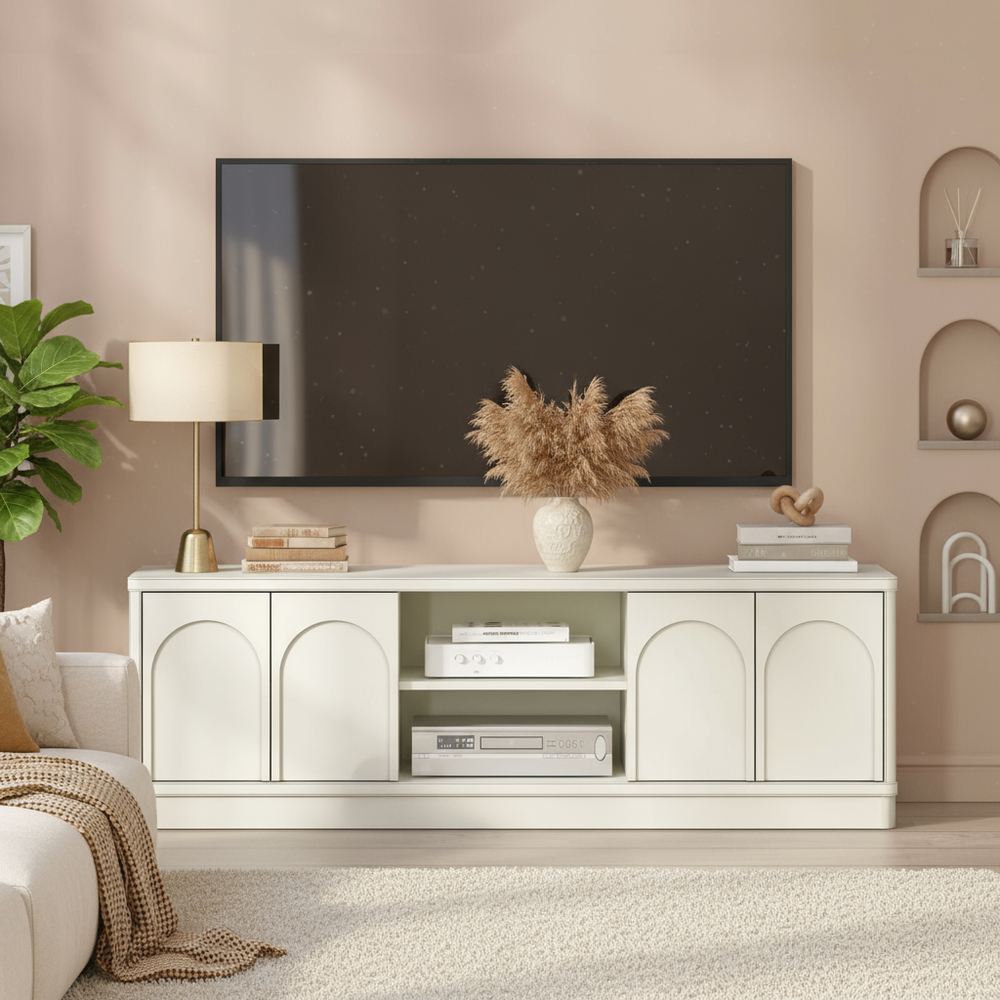 Cozy lifestyle image of white TV console