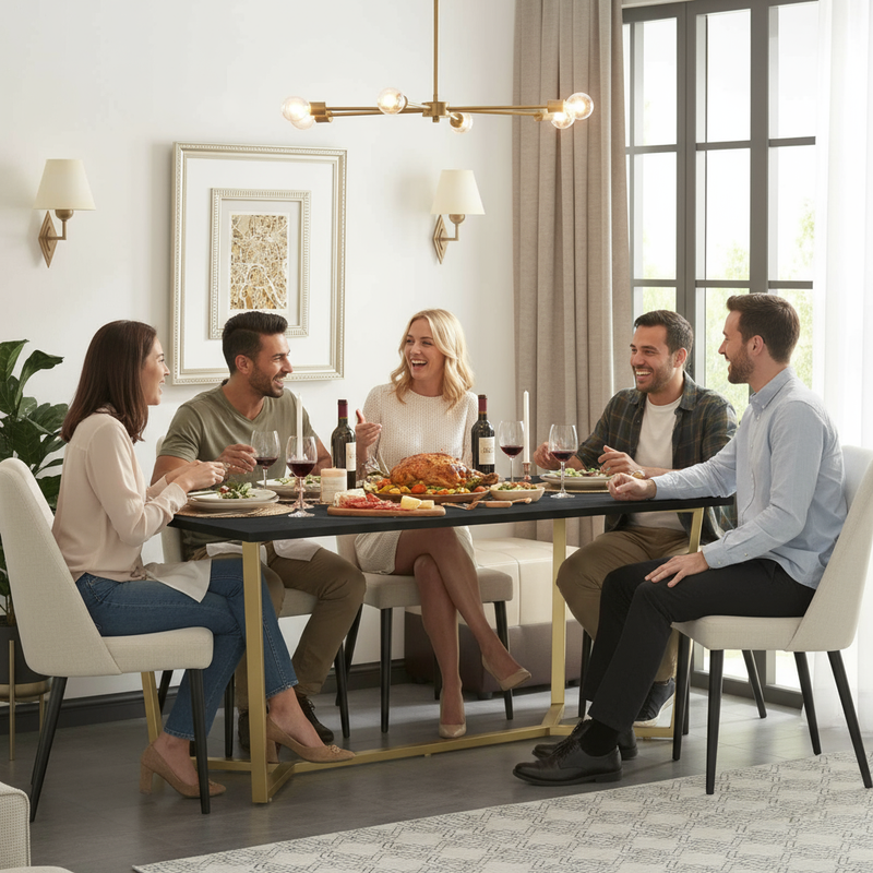 Dining Table with People Enjoying a Meal