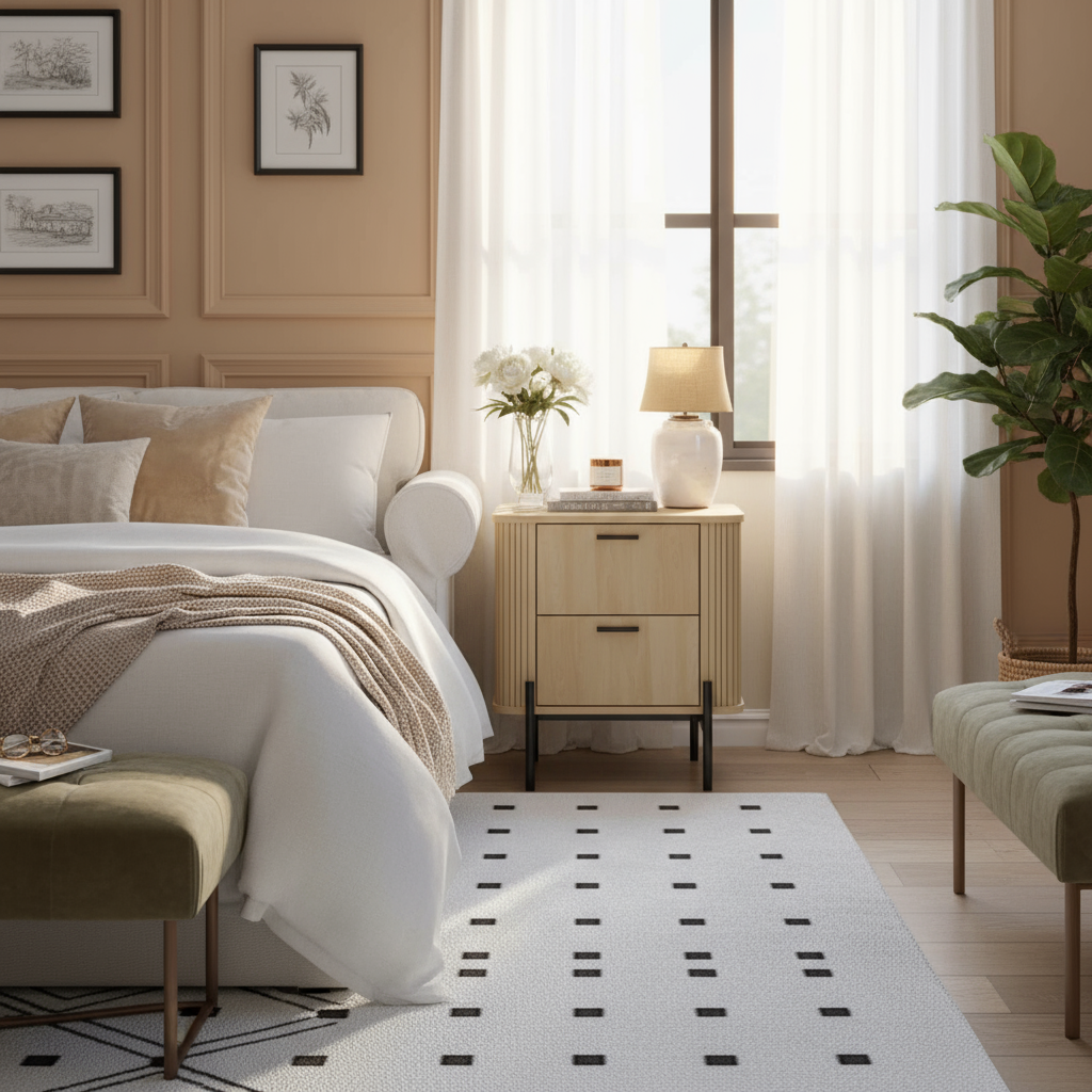 Elegant front-on view of oak nightstand