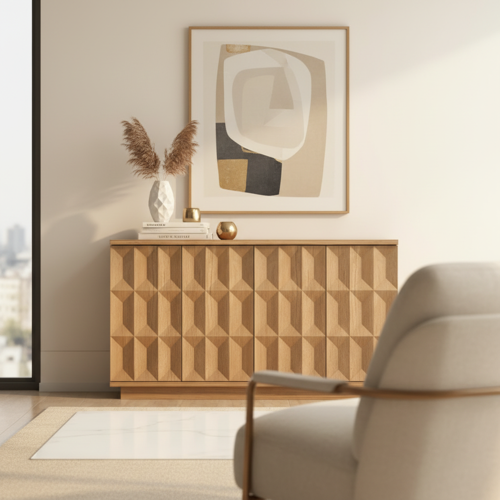 Lifestyle image of geometric sideboard in square format