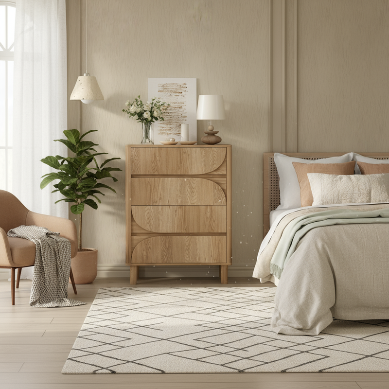 Oak dresser in bedroom setting