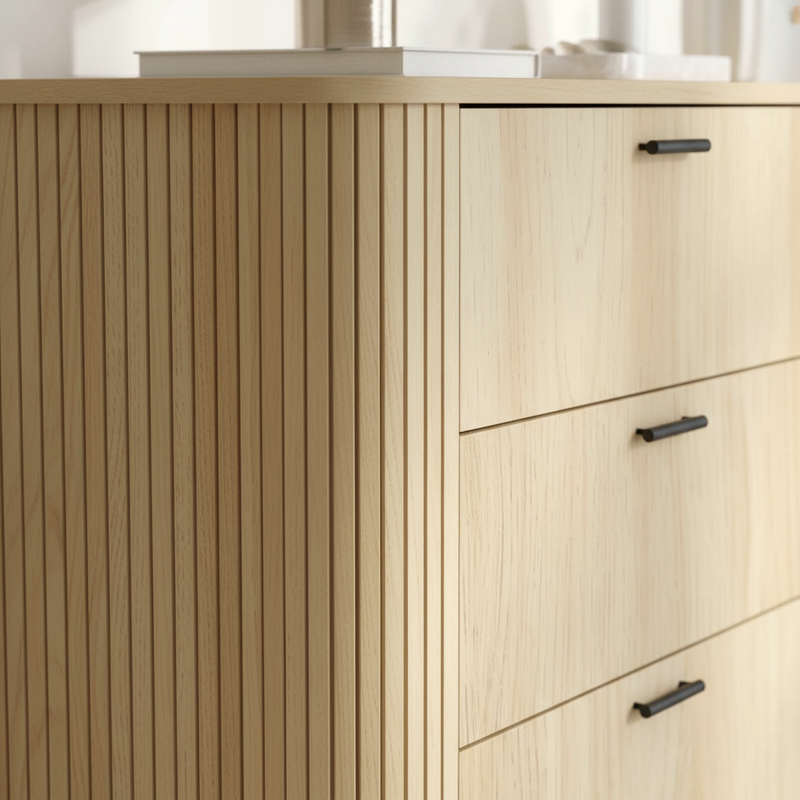 Oak Dresser Side Detail - Fluted Texture