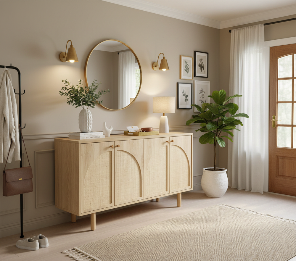 Oak sideboard in elegant entryway