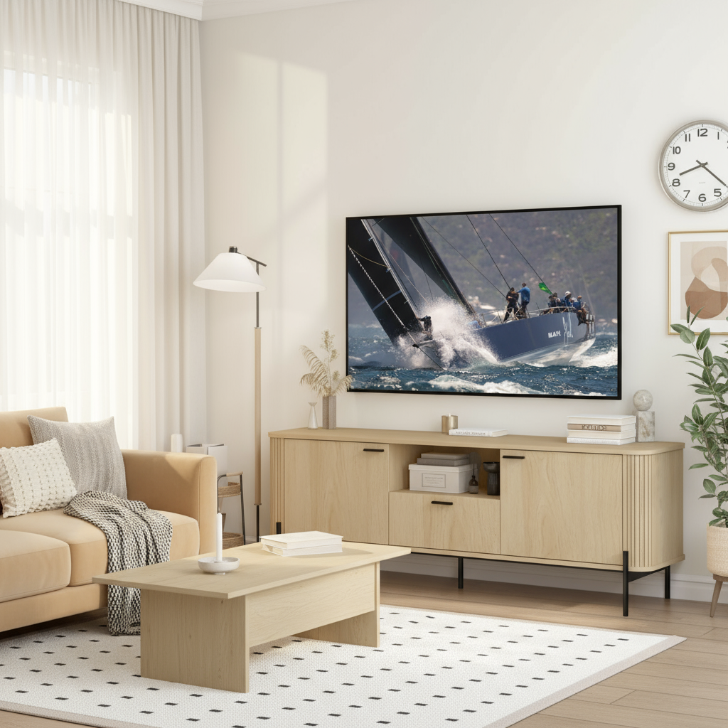 Ayla Fluted 160cm TV Entertainment Unit – Elegant Natural Oak TV Cabinet for Bedroom & Living Room