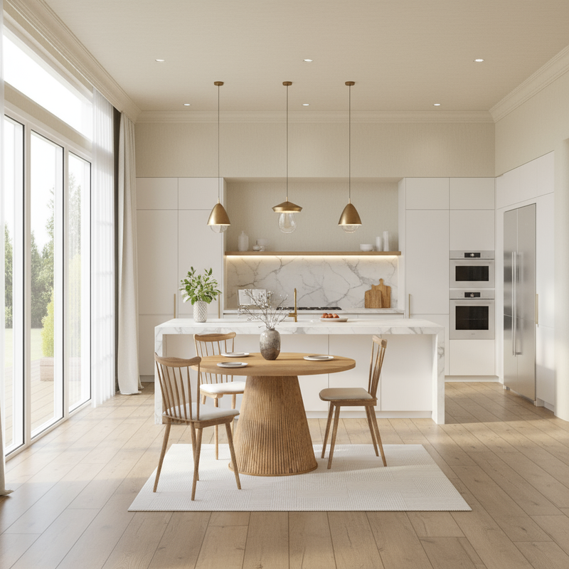 Round Oak Table in Open Plan Kitchen