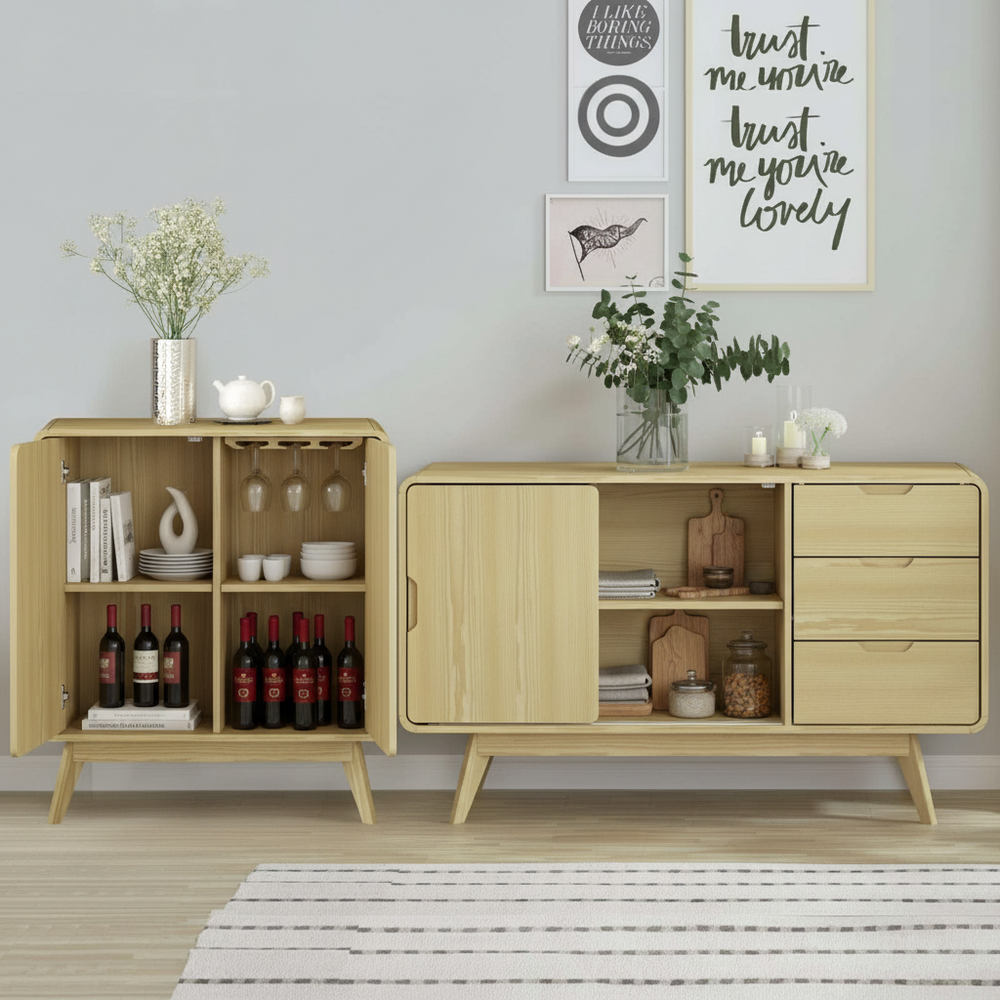 Sideboard with doors open showing storage