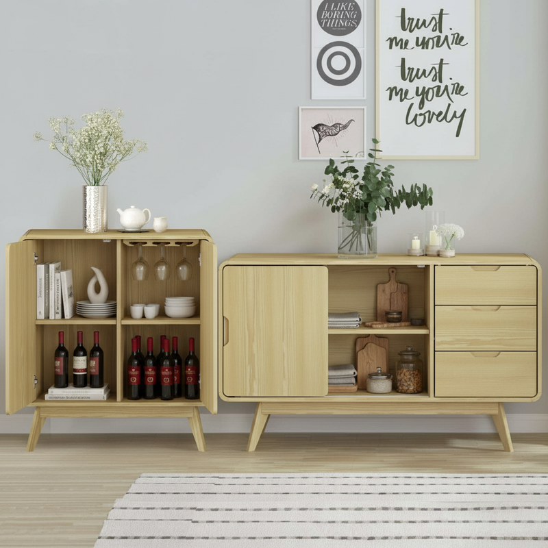 Sideboard with doors open showing storage