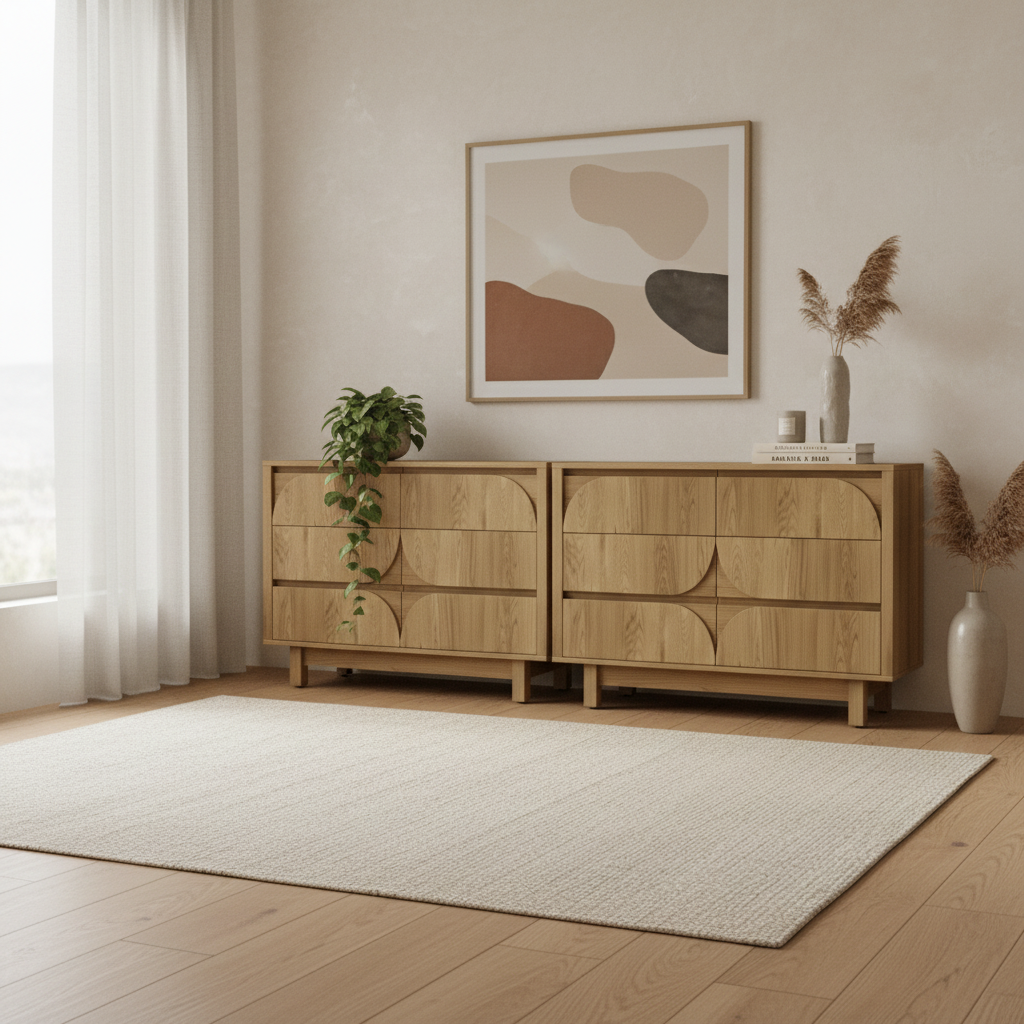 Square lifestyle shot of oak chest of drawers