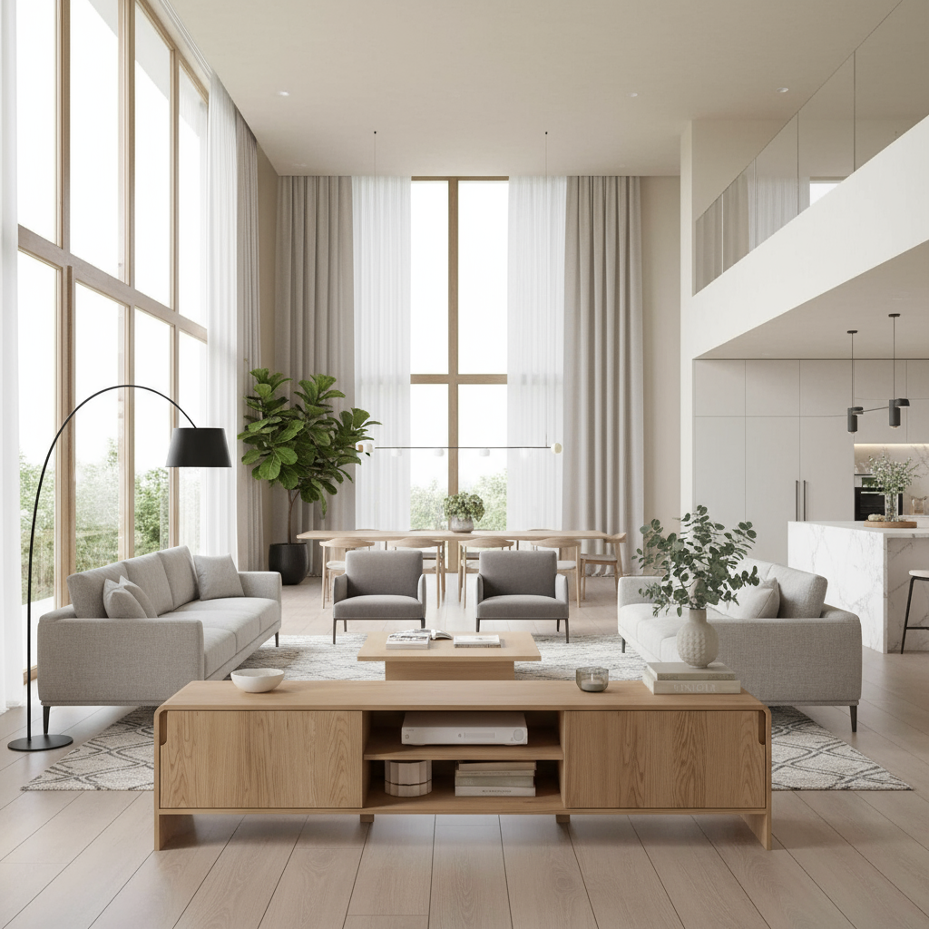 TV console in large luxurious home setting