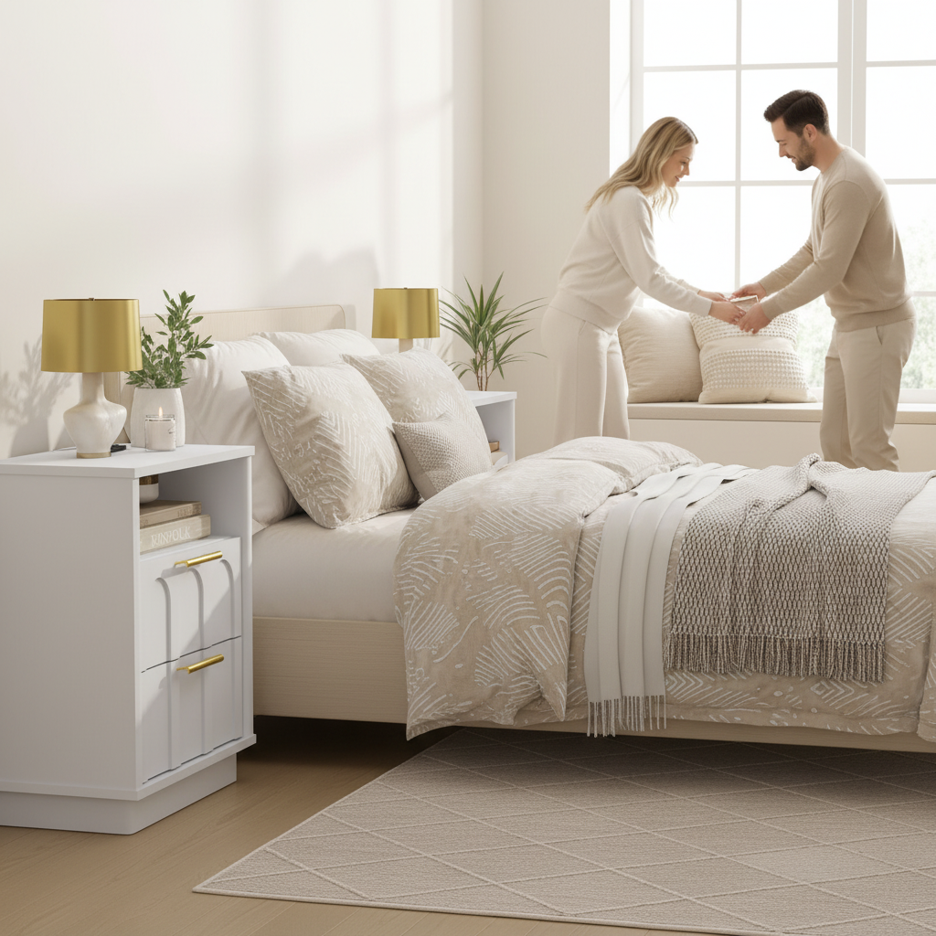 Two bedside tables with people