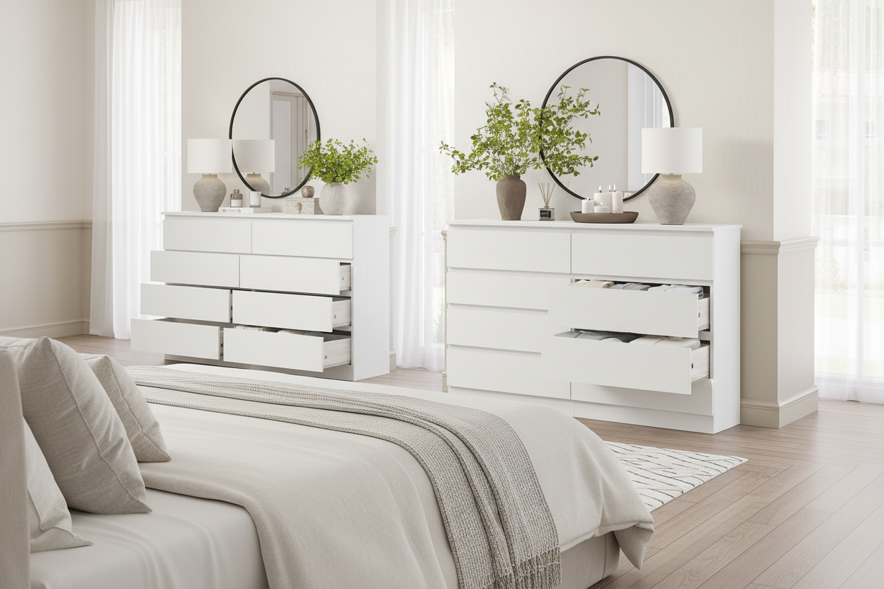 Two White Dressers Bedroom Storage Display