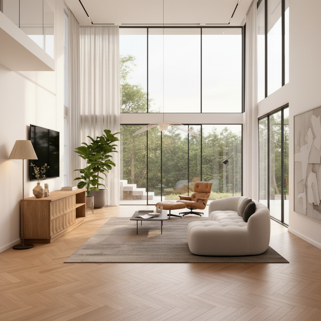 Ultra-luxury architectural home showcasing natural wood unit