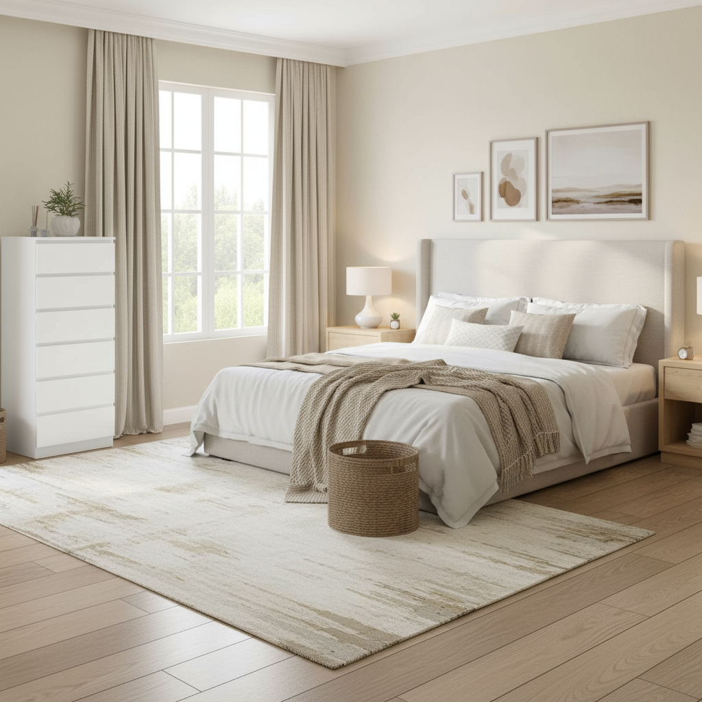White 6-Drawer Chest - Wide Bedroom Shot