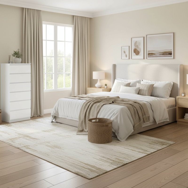 White 6-Drawer Chest - Wide Bedroom Shot
