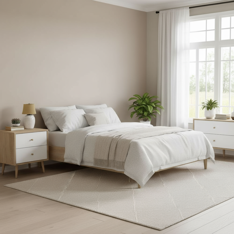 White and wood nightstand in bedroom setting