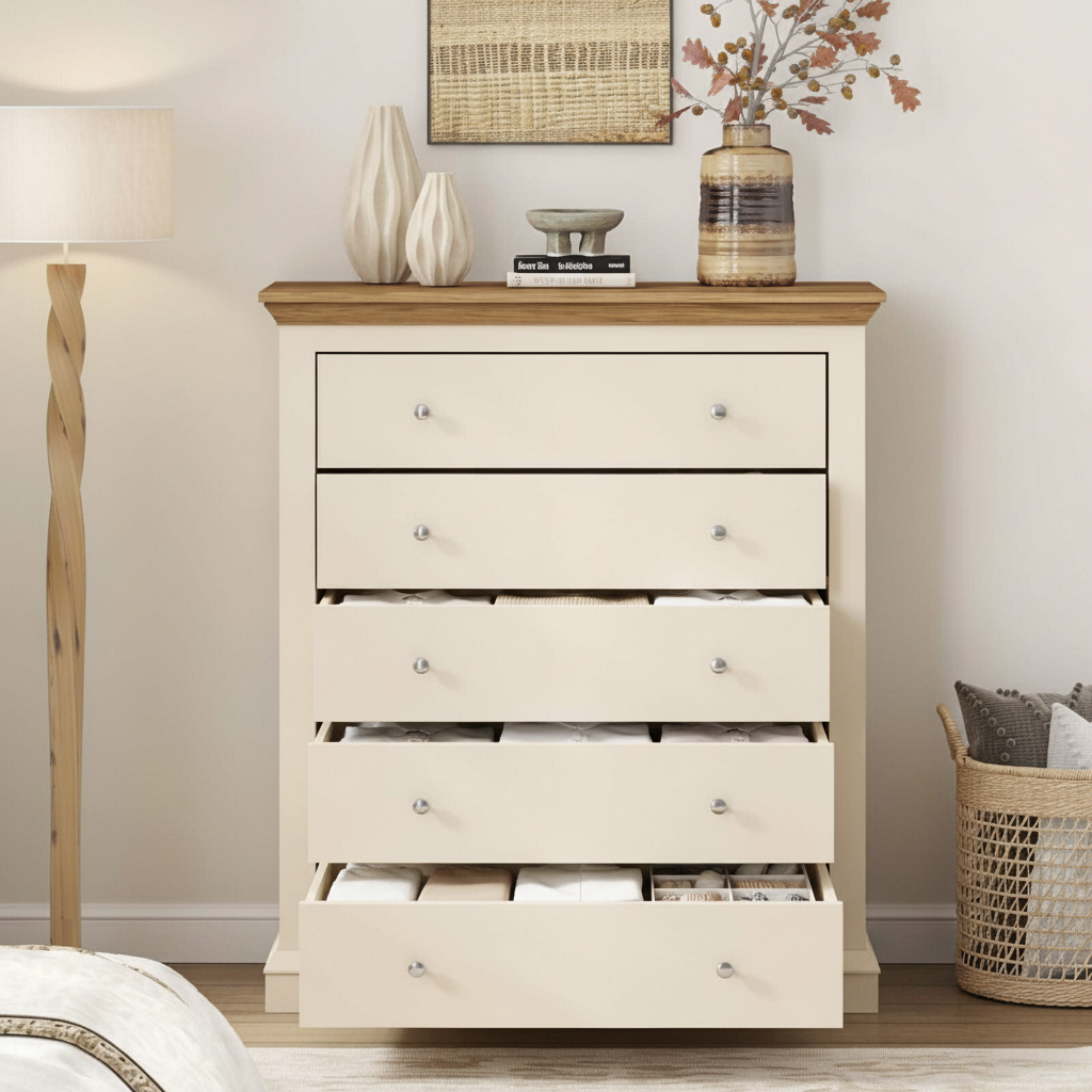 White chest with all drawers open