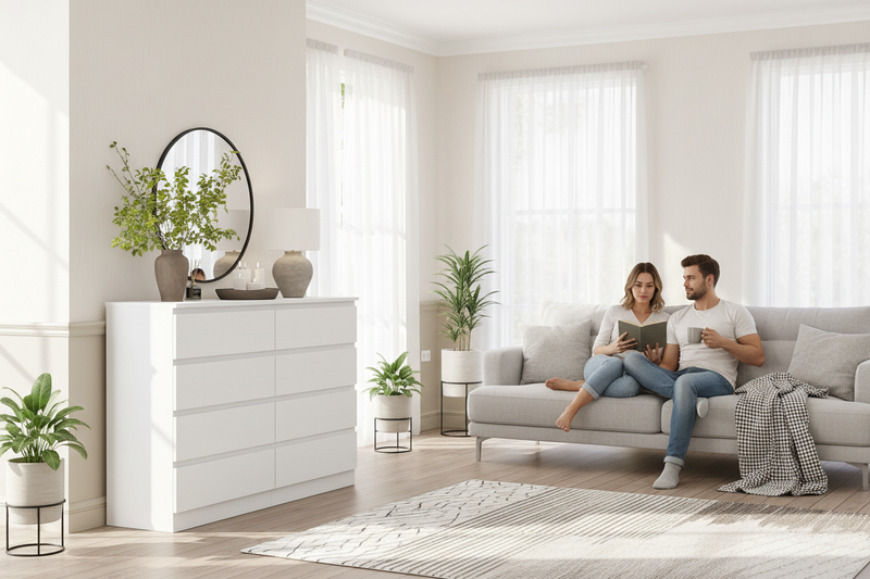 White Dresser Living Room Lifestyle with People