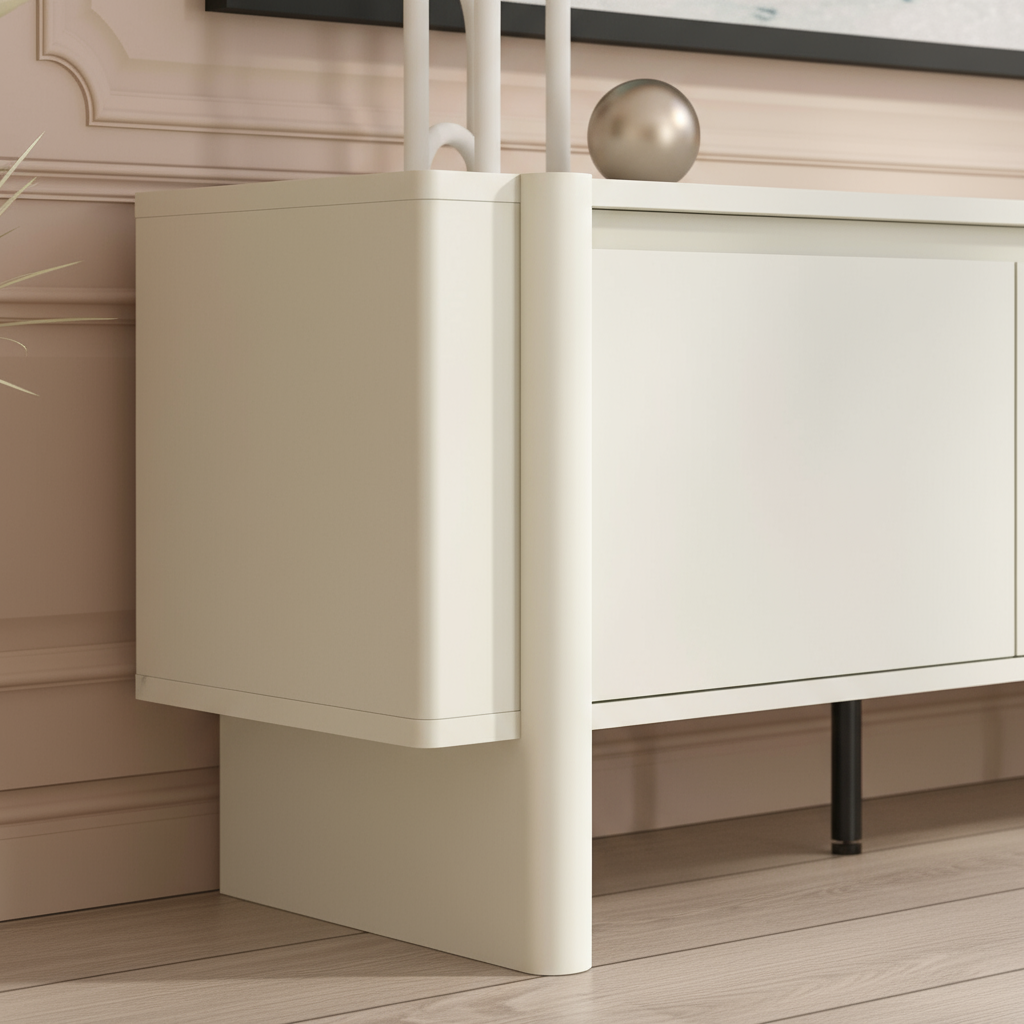 White TV Unit Detail - Curved Design