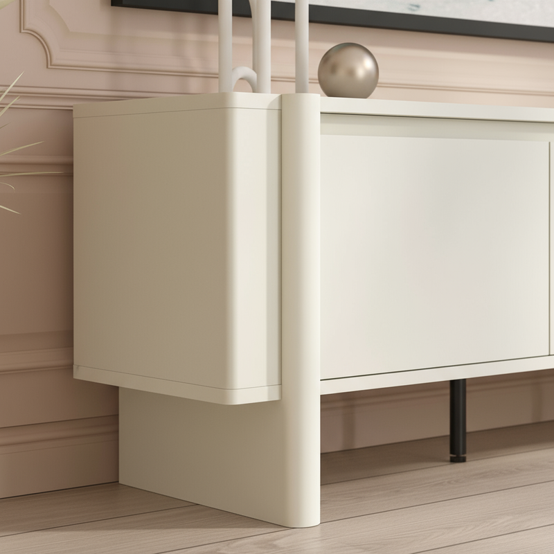 White TV Unit Detail - Curved Design