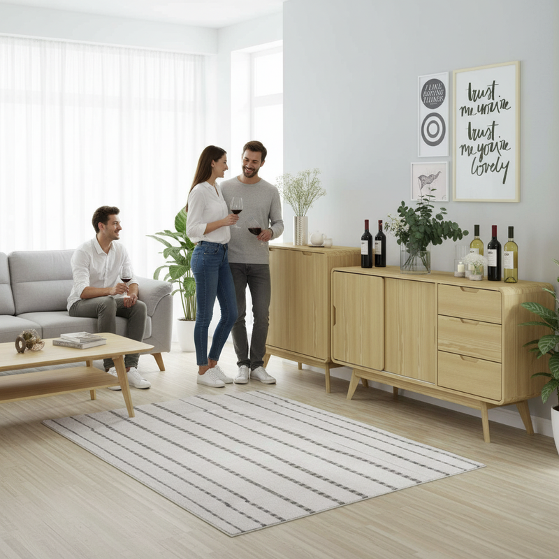 Wine bar sideboard with people enjoying wine