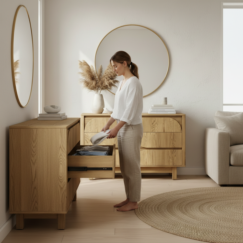 Woman Using Drawer - Front View