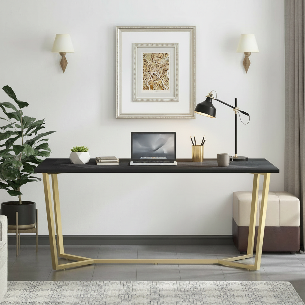 Work desk setting with black marble table